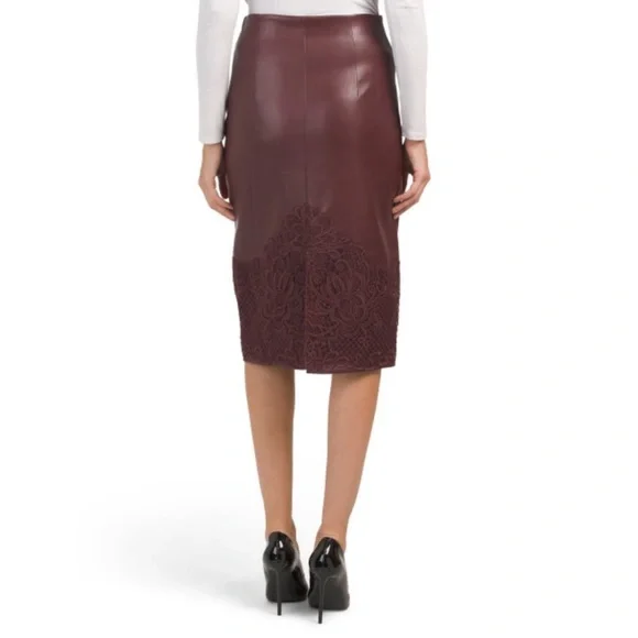 Elie tahari pencil skirt leather red/ wine color size